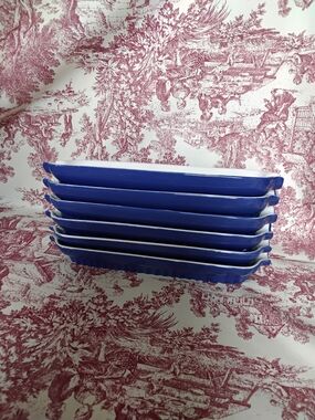 Blue Rectangular Ceramic Corn On The Cob Dishes - Set of 6